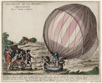 Descent of the Aerostatic Machine of Srs. Charles and Robert, pub. 1783 by French School