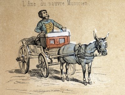 Description of the different products and uses of donkey: the animal accompanies the travelling musician (detail) in 