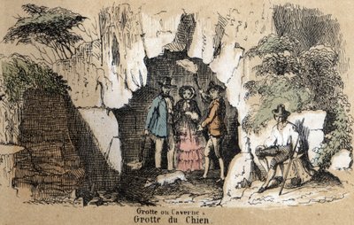 Description of the different types of landscapes and reliefs according to geography: (detail) representing visitors in the dog cave. Plate 