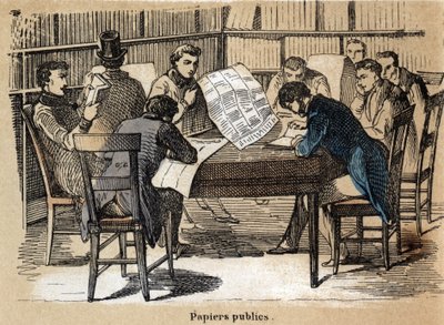 Description of the various products and uses of paper: reading public papers (newspapers). Plate 