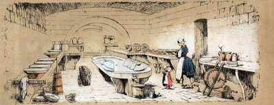 Description of the various products and uses of the cow: view of a dairy making cheese. Plate 