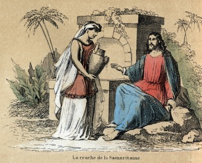 Description of the various stages of making and uses of clay: Jesus and Samaritan carrying a clay jug in the Bible. Plate 