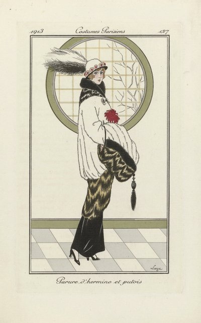 Design for Ermine and Polecat Ensemble, from Costumes Parisien, pub.1913 by French School