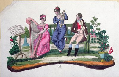 Design for a fan depicting an outdoors concert, c.1830 by French School