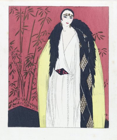 Design for an Evening Dress with Fur Trimmed Cape, published 1924 by French School