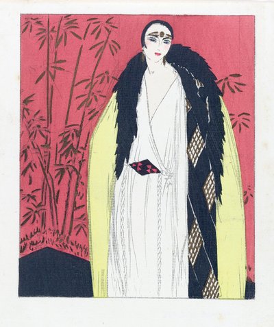 Design for an Evening dress with Fur Trimmed Cape by French School
