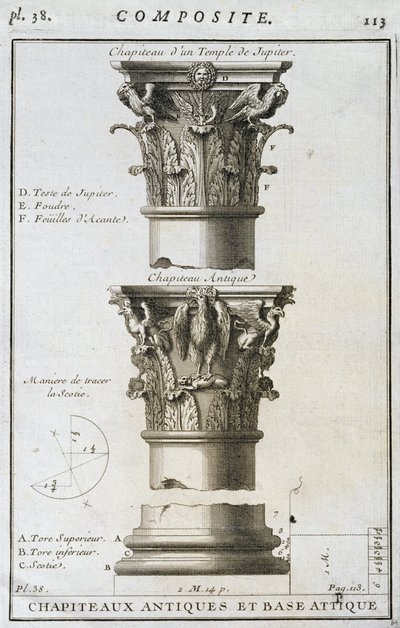 Design for an ancient capital and base from a Temple of Jupiter by French School