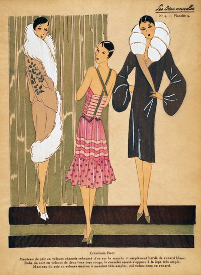 Designs for Evening Coats and Dress from Créations Beer, Les Idées Nouvelles by French School