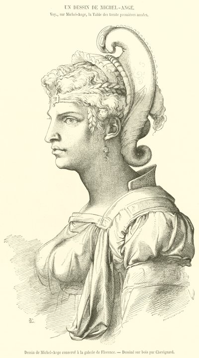 Drawing by Michelangelo kept in the Florence Gallery (engraving) by French School
