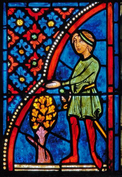 Detail from a window depicting scenes from the life of St. Mary the Egyptian by French School