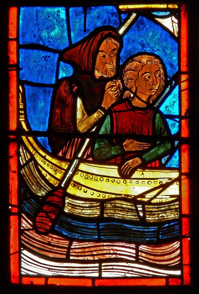 Detail from a window depicting scenes from the life of St. Mary the Egyptian by French School