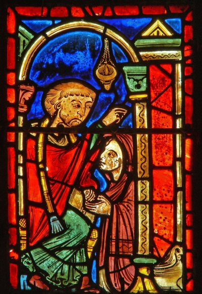 Detail from a window depicting scenes from the life of St. Mary the Egyptian by French School