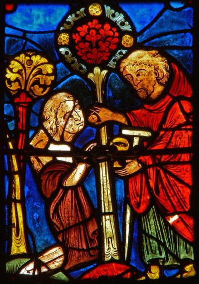 Detail from a window depicting scenes from the life of St. Mary the Egyptian by French School