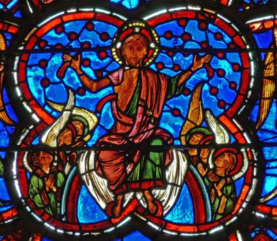 Detail from a window depicting the Last Judgement: Christ by French School