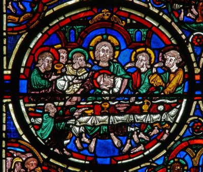 Detail from a window depicting the Passion: the Last Supper by French School