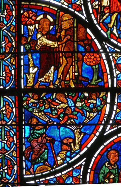 Detail from a Window Depicting the Parable of the Good Samaritan: God Casts Adam and Eve Out of the Garden of Eden by French School