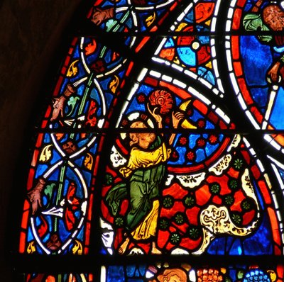 Detail from a Window Depicting the Parable of the Good Samaritan: God Creates the Sun, Moon and Stars by French School