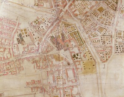 Detail of a Map of Paris showing the summit of Montagne Sainte-Genevieve, 1664 by French School
