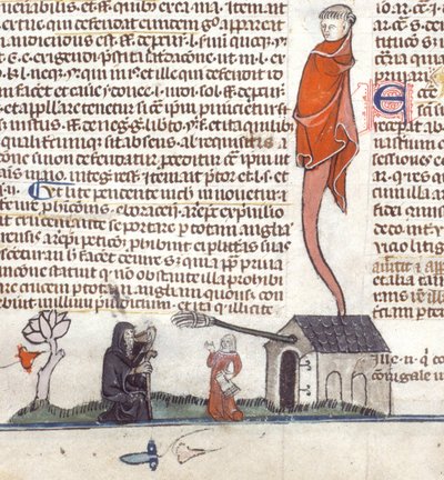 Detail of a Bas-de-Page Scene of a Hermit Sitting Outside a Tavern Drinking Ale by French School