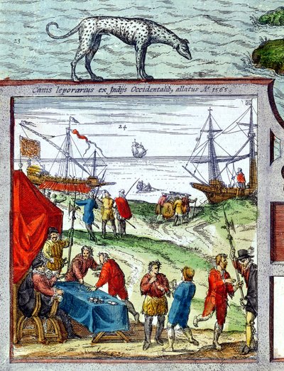 Detail of a view of the port of Cadiz showing trade with the West Indies (detail) by French School