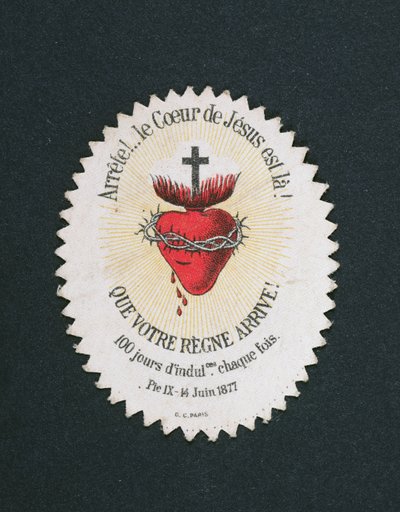 Devotional Image of the Heart of Jesus offering an Indulgence of 100 days by French School