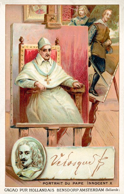 Diego Velasquez, Spanish painter, and portrait of Pope Innocent X by French School