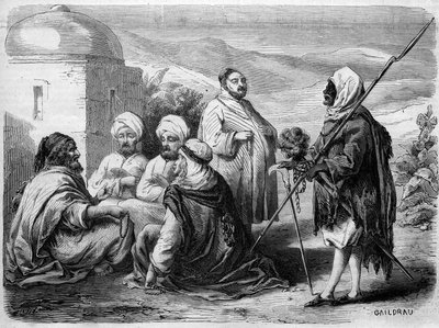 Different types of dervishes (beggars) in the streets of Tunis, Tunisia by French School