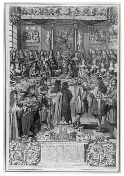 Dinner of Louis XIV at the Hotel de Ville, 30th January 1687, from Calendar of the Year 1688 by French School