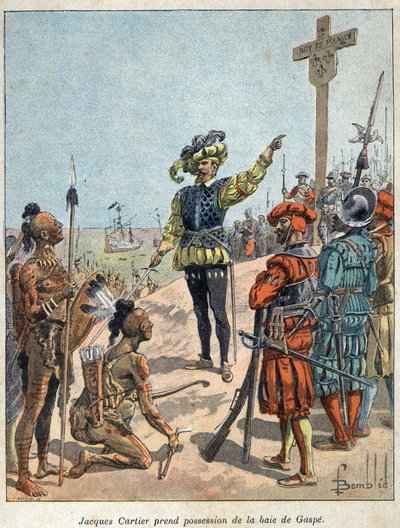 Discover Canada: Jacques Cartier (1491-1557), French Navigator and Explorer Took Possession of the Bay of Gaspe and Erected the Cross on July 24 by French School