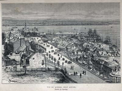 Discover Canada: view of Quebec City at the end of the 19th century. Barclay drawing. Engraving from the end of the 19th century in 