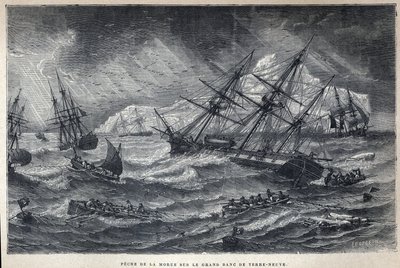 Discovery of Canada: Cod fishing on the Grand Bank of Newfoundland. In La Nouvelle France by Eugene Guenin. by French School