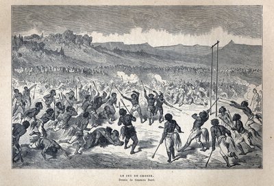 Discovered Canada: Sport. The American Indian lacrosse game. Engraving from the end of the 19th century in 