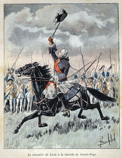 Discovery of Canada: Francois Gaston, Chevalier de Levis encouraging his military troops at the battle of Saint Foy on 27 April 1760 against England. In La Nouvelle France by Eugene Guenin. by French School