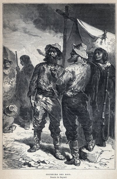 Discover Canada: Coureur des Bois (Involved in the Fur Trade with the Amerindians). Bayard Drawing. Engraving from the End of the 19th Century in La Nouvelle France by Eugene Guenin by French School