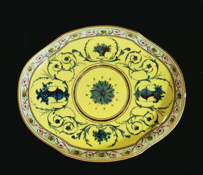 Dish with a yellow background, Sevres Workshop by French School