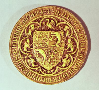Dolphin Seal, the Shield of France, with dolphins and fleur-de-lys, 1376 by French School