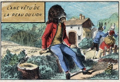 Donkey wearing the skin of the Lion. Fables by Jean de La Fontaine (1621-95). Epinal imaging from the end of the 19th century. by French School