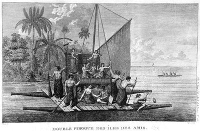 Double Pirogue of the Friendly Islands, illustration from the Atlas du Voyage a la recherche de La Perouse, 1792 by French School