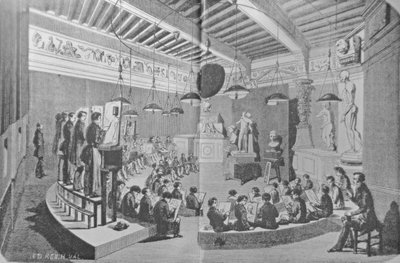 Drawing lesson from sculpture, Royal Free School of Art by French School