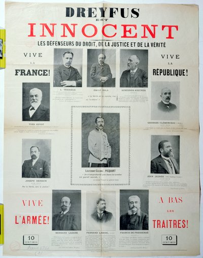 Dreyfus is Innocent, Poster with the Portraits of His Defenders, Late 19th Century by French School