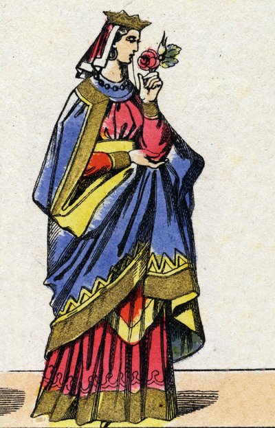 Dynasty of the Capetians: Portrait of Berthe of Holland or Berthe of Friesland (1058-1093) Queen of France, wife of Philip I of France (1052-1108). Epinal imaging from the end of the 19th century. Private collection. by French School