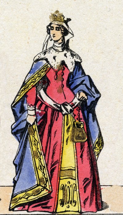 Dynasty of the Capetians: Portrait of Joan I of Navarre (1271-1305), Queen of France wife of Philip IV of France, known as Philip the Fair (1268-1314). Epinal imaging from the end of the 19th century. Private collection. by French School