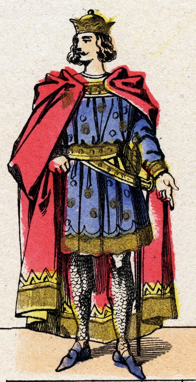 Dynasty of the Capetians: Portrait of Louis VII the Young (1120-1180), King of the Franks from 1137 to 1180. Epinal imaging from the end of the 19th century. Private collection. by French School