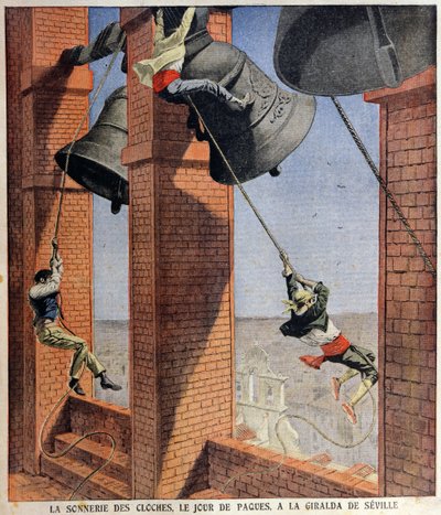 Easter Bell Ringing at the Giralda in Seville, Cover Illustration for Le Petit Journal, 19th April 1908 by French School