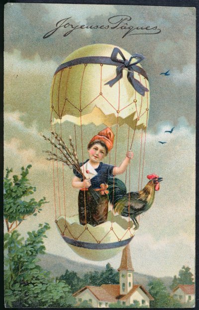Easter postcard depicting a child in an egg by French School