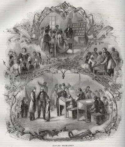 Primary schools in France in the 19th century - engraving in 