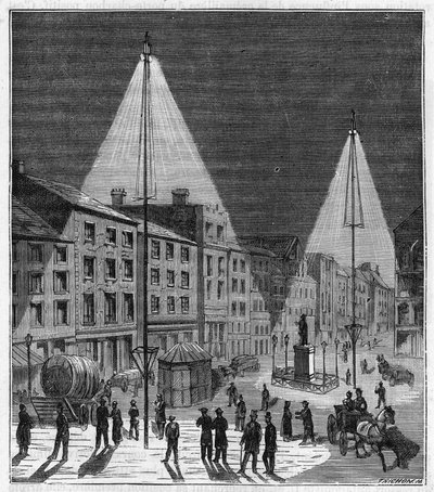 Electric Lighting of the City of Norwich in England in the 19th Century - Engraving in 
