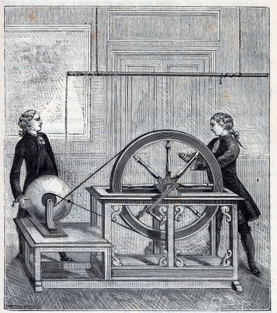 Electric machine (Generator) by Francis Hauksbee (1666-1713) perfected by Boze l