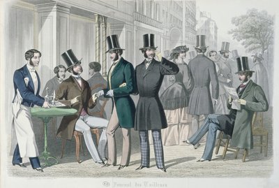 Elegant Young Men on the Terrace of a Cafe, 1857 by French School