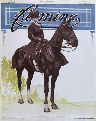 Elisabeth (1876-1965) Queen of the Belgians, from the cover of Femina Magazine, 15th July 1910 by French School